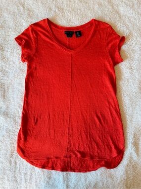 Tahari Orange Linen V-Neck Tee